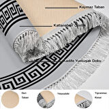 Dekoreko Kaymaz Taban Djt Salon Halısı Yıldız Deri Saçaklı Oval Modern 656M