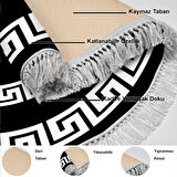 Dekoreko Kaymaz Taban Djt Salon Halısı Yıldız Deri Saçaklı Yuvarlak Modern 650M