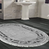 Dekoreko Kaymaz Taban Djt Banyo Halısı Trend Saçaklı Oval Modern 691M