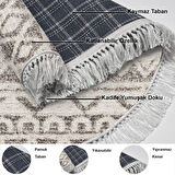 Dekoreko Kaymaz Taban Djt Mutfak Halısı Star Pamuk Saçaklı Yuvarlak İskandinav F5078