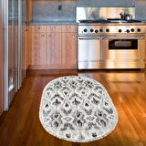 Dekoreko Kaymaz Taban Djt Mutfak Halısı Yıldız Deri Saçaklı Oval İskandinav F5136