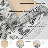 Dekoreko Kaymaz Taban Djt Mutfak Halısı Yıldız Deri Saçaklı Oval İskandinav F5136