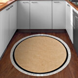 Alanur Home Kaymaz Taban Djt Banyo Mutfak Salon Halı  Trend Saçaklı Yuvarlak Dokuma Desen E5001