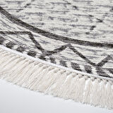 Dekoreko Kaymaz Taban Djt Salon Halısı Yıldız Deri Saçaklı Yuvarlak İskandinav F5081