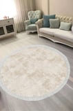 Dijital Baskılı Yuvarlak Salon Halısı | Kaymaz Yıkanabilir | Keçe Taban Saçaklı | Vintage | 2092M