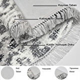 Dekoreko Kaymaz Taban Djt Salon Halısı Trend Saçaklı Oval İskandinav F5136