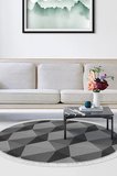 Kaymaz Dijital Mutfak & Salon Halı Trend Saçaklı Yuvarlak Geometrik E5010