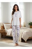 Laperissa Kadın Pijama Takımı Bej 42 Galaksi Desenli Penye Mevsimlik Rahat Kesim