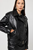 Emily Siyah Oversize Deri Mont