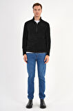 Siyah Polar Sweatshirt Erkek Dik Yaka