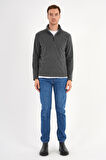 Melanj Antrasit Polar Sweatshirt Erkek Dik Yaka