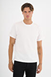 Erkek Ekru %100 Pamuklu Standart Kalıp T-Shirt