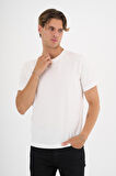 Erkek Ekru %100 Pamuklu Standart Kalıp T-Shirt
