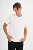 Erkek Ekru %100 Pamuklu Standart Kalıp T-Shirt