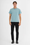 Erkek Yeşil %100 Pamuklu Standart Kalıp T-Shirt  