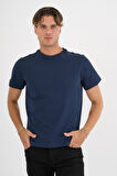 Erkek Lacivert %100 Pamuklu Standart Kalıp T-Shirt  