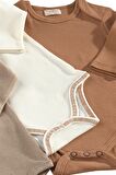 Flavor 3 Parça Unisex Bebek Uzun Kollu Pamuk Bodysuit Takımı Yenidoğan ve Çocuk Hediye Seti