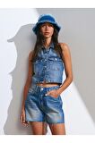 Dilvin Kadın Paçası Kesik Denim Kot Şort - 71514