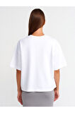 Dilvin Kadın Oversize Kısa Kollu Pamuklu Beyaz T-shirt - 31017