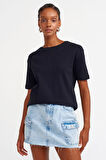 Dilvin Dikiş Detaylı T-shirt Siyah