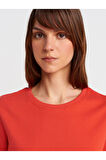 Dilvin Kadın Basic Relaxed Kırmızı Bisiklet Yaka T-shirt - 31763
