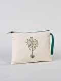 Zeytin Ağacı Desenli Gabardin Kumaş Clutch Çanta - GDN20234006