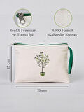 Zeytin Ağacı Desenli Gabardin Kumaş Clutch Çanta - GDN20234006