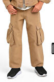 Oversize Fermuarlı Kargo Çift Cepli Geniş Paçalı Erkek Çocuk Pantolon 5-14 Yaş 2421