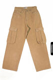 Oversize Fermuarlı Kargo Çift Cepli Geniş Paçalı Erkek Çocuk Pantolon 5-14 Yaş 2421