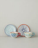 English Home Arzu Sabancı Mix Stoneware Kahve Fincan Takımı 4 Parça 2 Kişilik Mavi-Terracotta