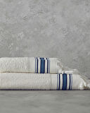 English Home Cool Stripe Pamuklu Çizgili Banyo Havlusu Takımı Ekru - Mavi
