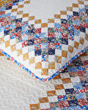 English Home Gingham Patchwork Çok Amaçlı Çift Kişilik Yatak Örtüsü Takımı Terracotta