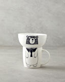 English Home Mingle Teddy New Bone China Kaseli Kupa 360 ml-13 cm Siyah - Beyaz