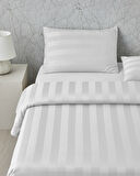 Deluxe Çizgili Pamuk Saten King Size Nevresim Takımı 240x220 cm Kırık Beyaz