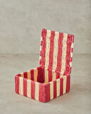 English Home Colorful Striped Kağıt İp Dekoratif Kutu 18x18x8cm Kırmızı