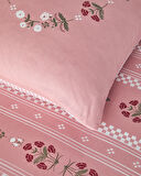 English Home Retro Flower Pamuklu Çift Kişilik Nevresim Seti Pembe