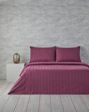 English Home Lior Çizgili Pamuk Saten King Size Nevresim Takımı Koyu Mürdüm