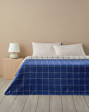 English Home Plain Check Pamuklu King Size Battaniye Lacivert - Krem
