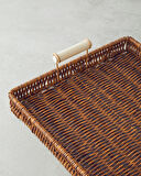 Boho Plastik Rattan Tepsi 26x26x3 cm Kahverengi