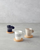 Bona Stoneware 6 Parça 3 Kişilik Kahve Fincan Takımı 70 ml Siyah-Beyaz-Bej