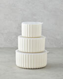 Elvira New Bone China 3'lü Saklama Kabı 300 ml-600 ml-800 ml Krem