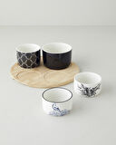 Floral Grace Stoneware 5 Parça Sunumluk 25 cm Siyah - Beyaz