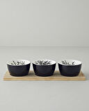 Floral Grace Stoneware 4 Parça Sunumluk 9,5x5 cm Siyah - Beyaz