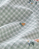 Floral Plaid Baskılı Pamuklu Tek Kişilik Pike 150x220 cm Yeşil