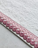 Flower Line Pamuklu Kroşeli Yüz Havlusu 50x80 cm Ekru - Pembe