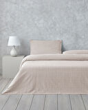 Clouded Grid İpliği Boyalı Tek Kişilik Nevresim Takımı 160x220 cm Bej