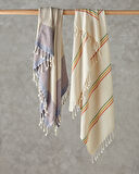 Honeycomb Pamuklu Peştamal 90x150 cm Açık Bej-Lacivert-Kiremit