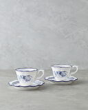 Carmine Porselen 4 Parça 2 Kişilik Çay Fincanı Takımı 200 ml Lacivert-Beyaz