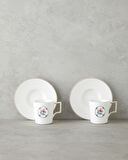 Charmed Bloom Porselen 4 Parça 2 Kişilik Double Kahve Fincan Takımı 155 ml Beyaz-Gold