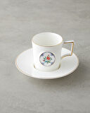 Charmed Bloom Porselen 4 Parça 2 Kişilik Double Kahve Fincan Takımı 155 ml Beyaz-Gold